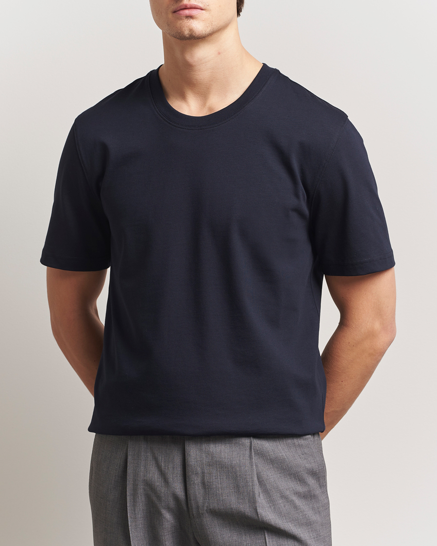 Herren | T-Shirts | Eton | Mercerized Jersey Crew Neck T-Shirt Navy Blue