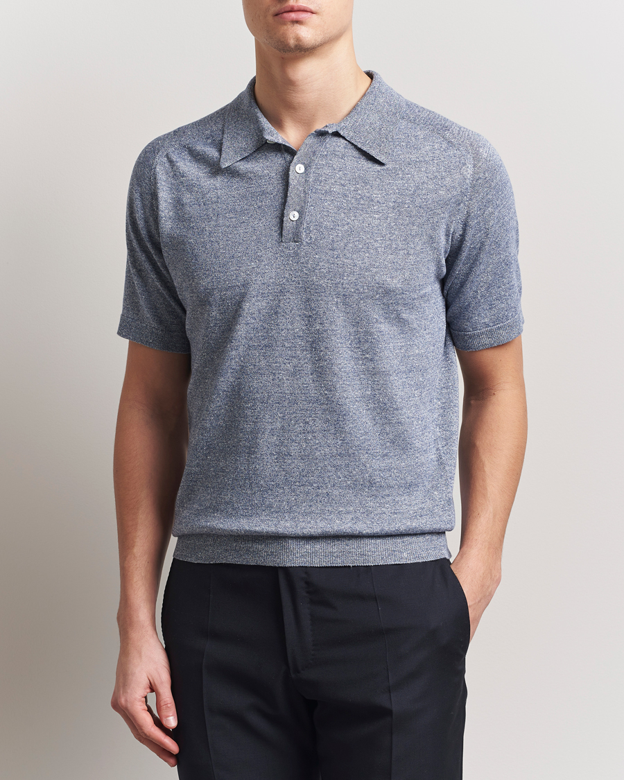Herren | Poloshirts | Eton | Cotton/Linen Fine Knitted Polo Dark Blue