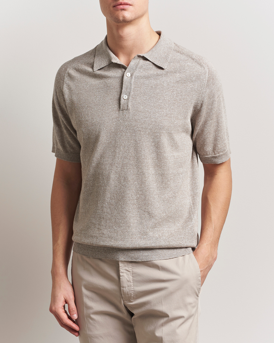 Herren | Poloshirts | Eton | Cotton/Linen Fine Knitted Polo Beige