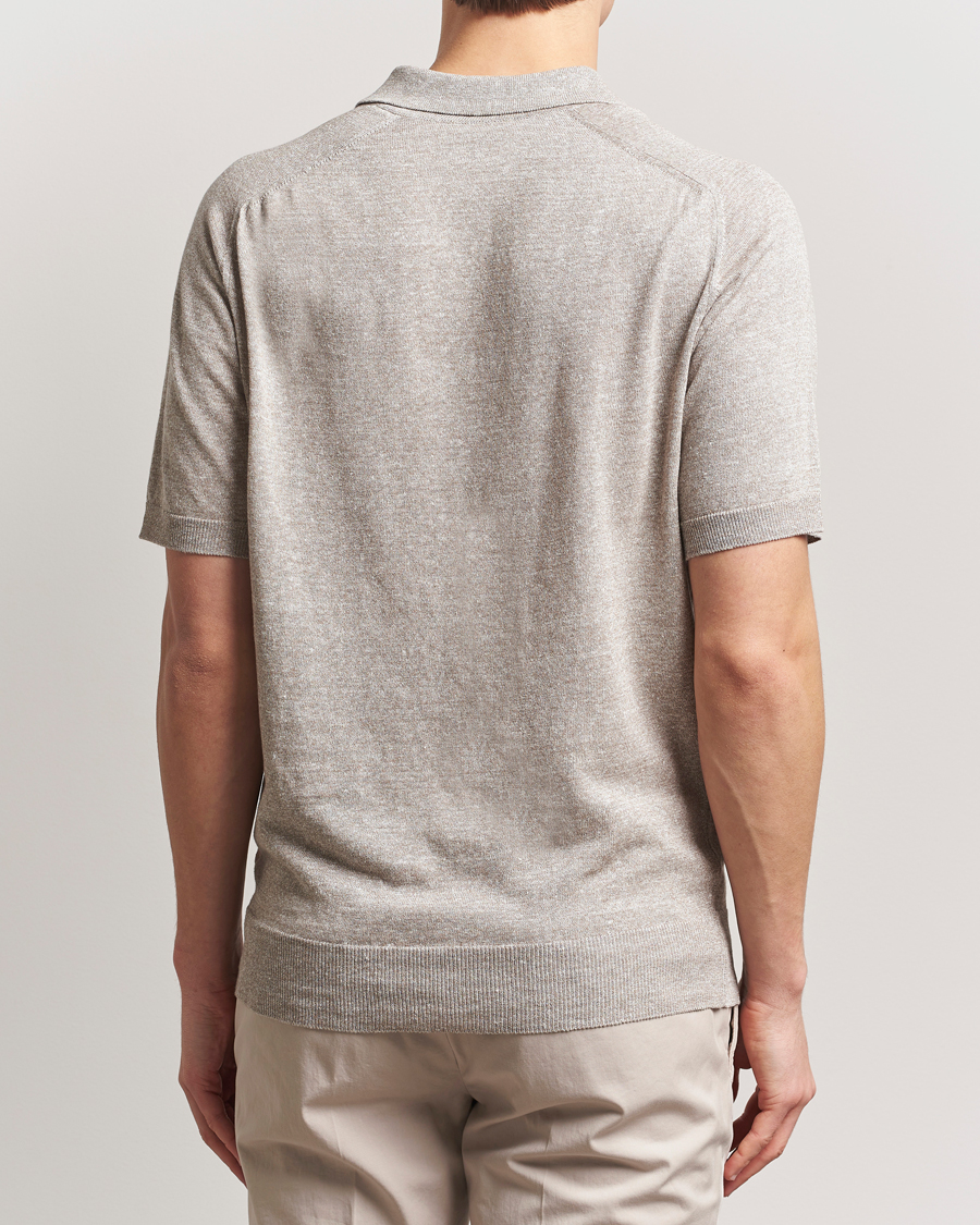 Herren | Poloshirts | Eton | Cotton/Linen Fine Knitted Polo Beige
