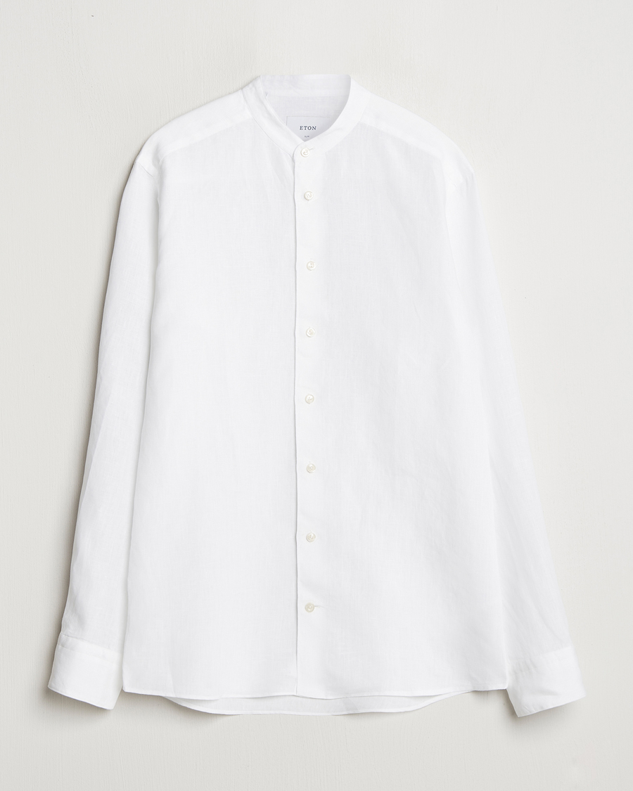 Herren | Hemden | Eton | Slim Fit Linen Band Collar Shirt White