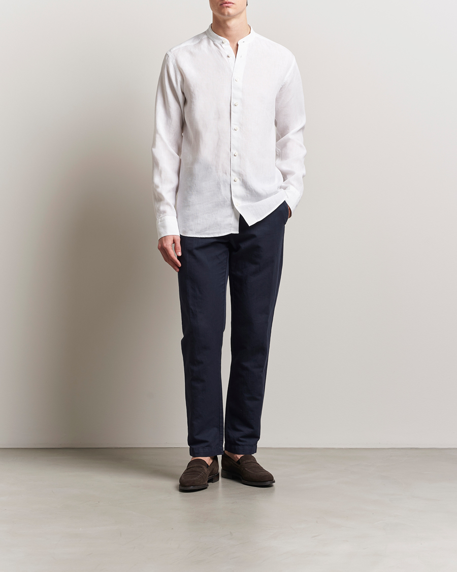 Herren | Hemden | Eton | Slim Fit Linen Band Collar Shirt White