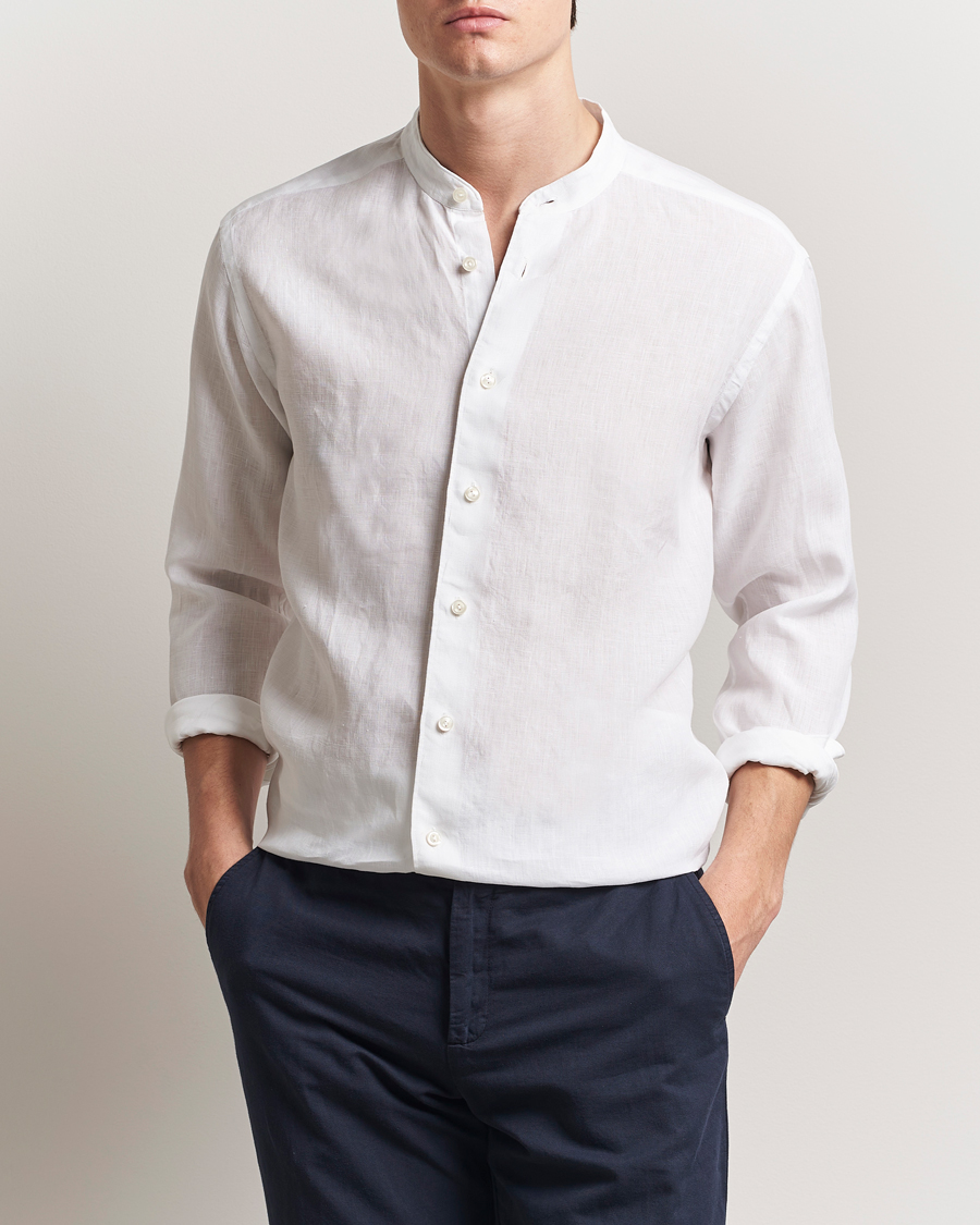 Herren | Hemden | Eton | Slim Fit Linen Band Collar Shirt White