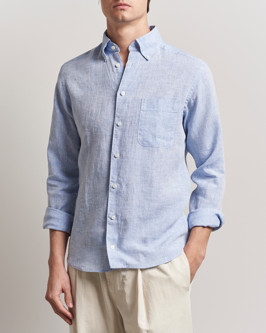 Herren | Hemden | Eton | Slim Fit Linen Button Down Shirt Light Blue