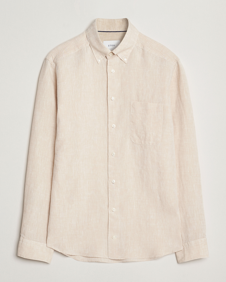 Herren | Hemden | Eton | Slim Fit Linen Button Down Shirt Beige