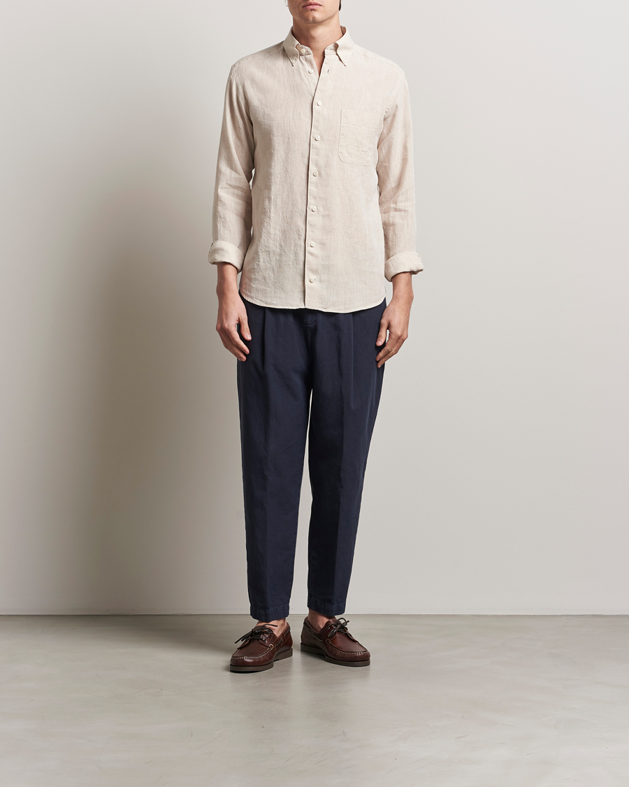Herren | Hemden | Eton | Slim Fit Linen Button Down Shirt Beige