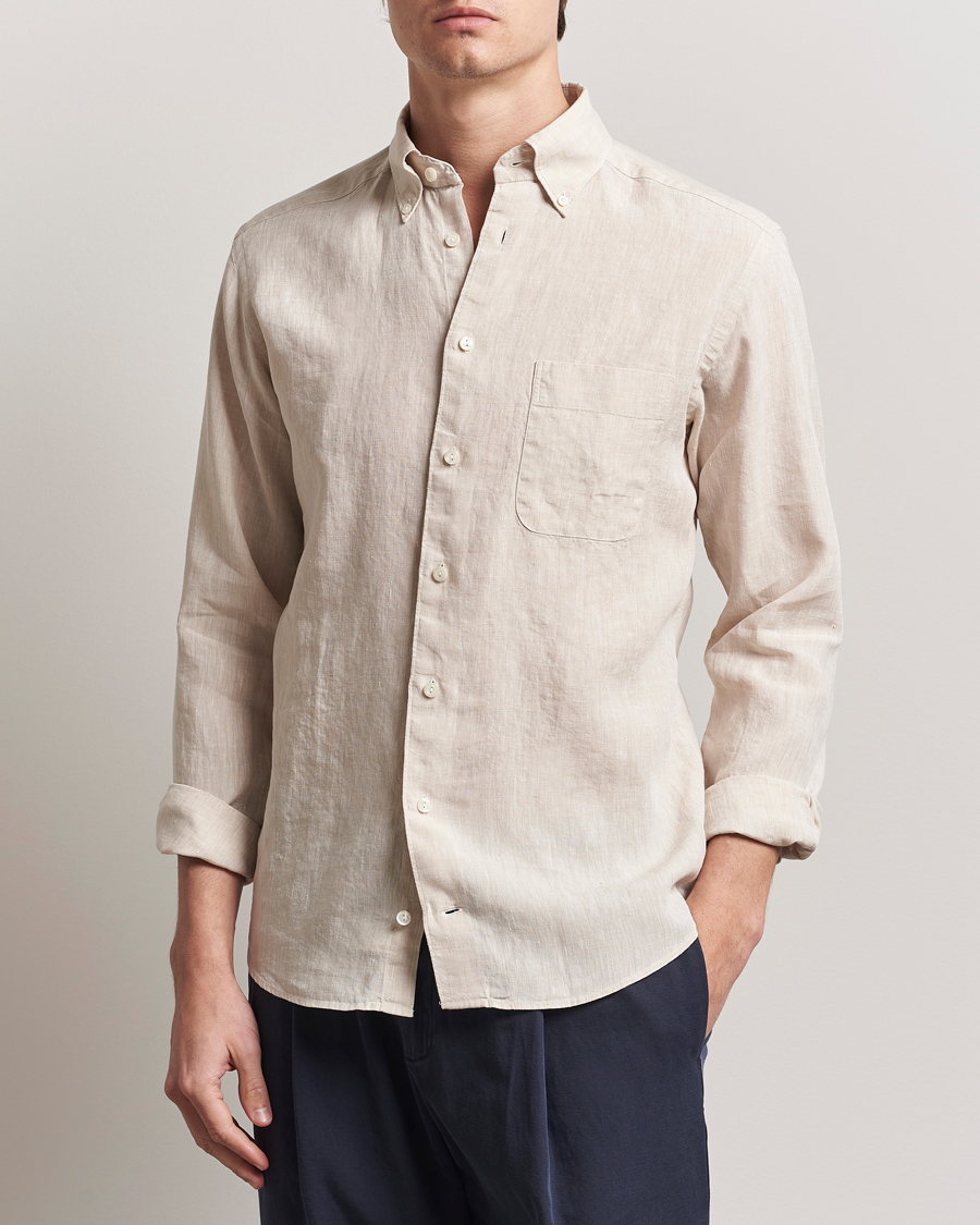 Herren | Hemden | Eton | Slim Fit Linen Button Down Shirt Beige