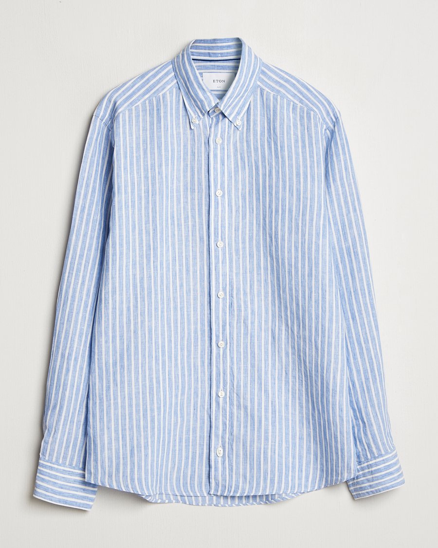 Herren | Hemden | Eton | Slim Fit Striped Linen Shirt Blue/White