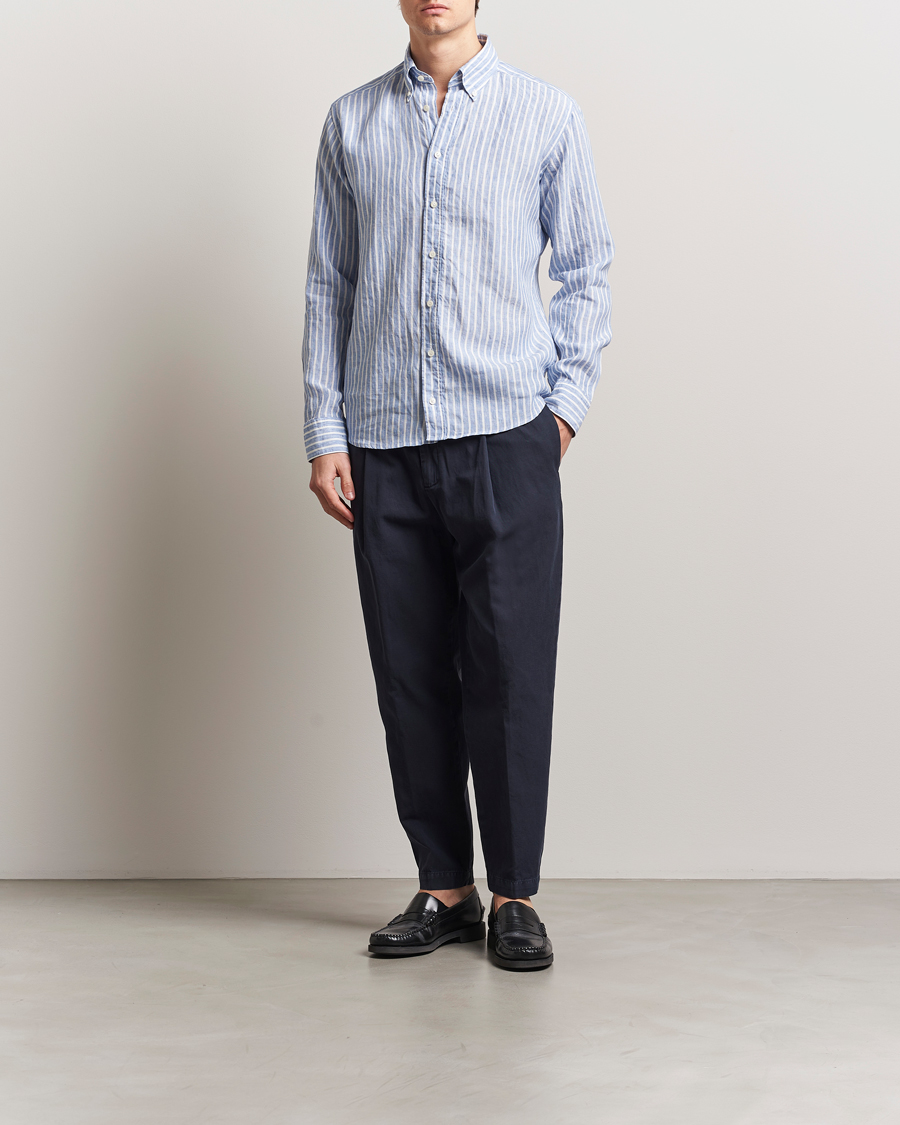 Herren | Hemden | Eton | Slim Fit Striped Linen Shirt Blue/White