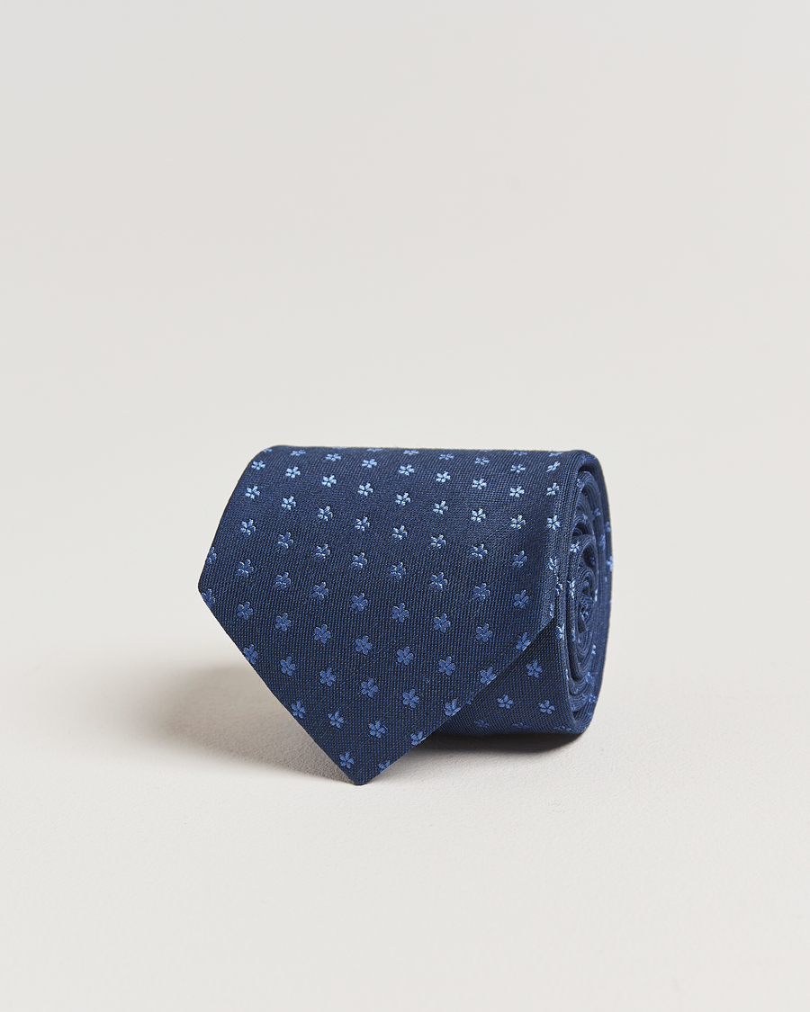 Herren | Krawatten | Eton | Silk/Linen Floral Tie Dark Blue