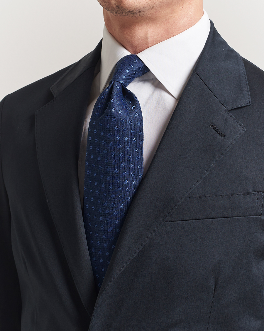 Herren | Krawatten | Eton | Silk/Linen Floral Tie Dark Blue