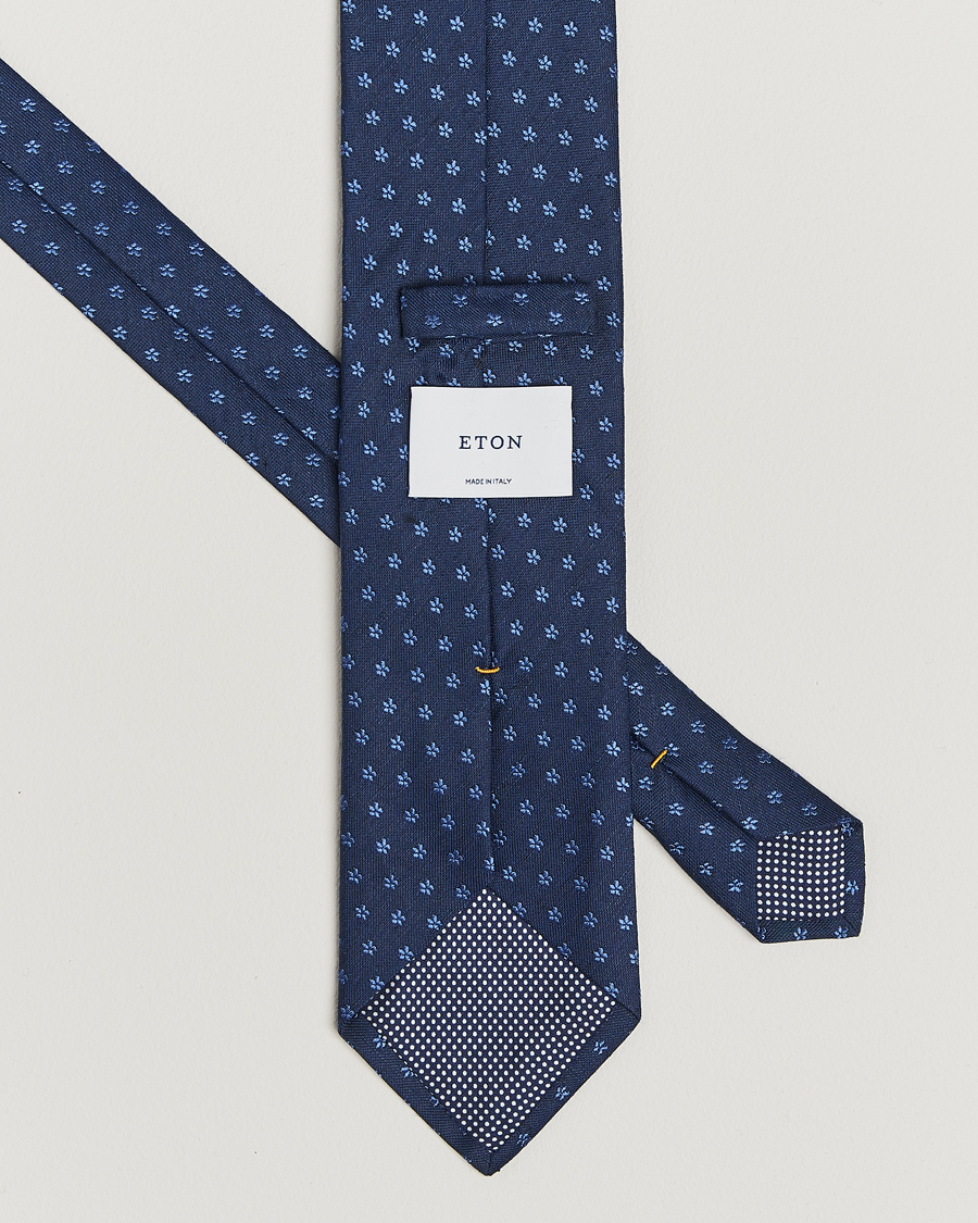 Herren | Krawatten | Eton | Silk/Linen Floral Tie Dark Blue