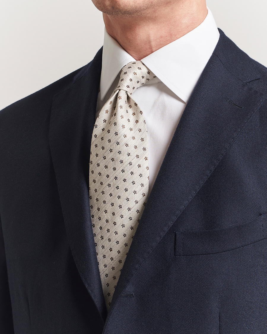 Herren | Krawatten | Eton | Silk/Linen Floral Tie Beige