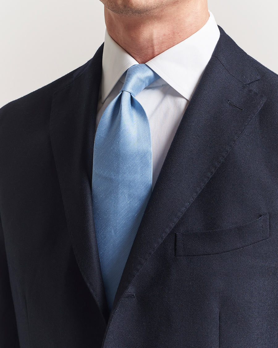 Herren | Krawatten | Eton | Silk/Linen Tie Light Blue