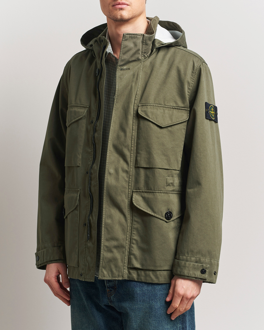 Herren | Jacken | Stone Island | Raso Gommato 3L Cotton Hooded Field Jacket Military Green