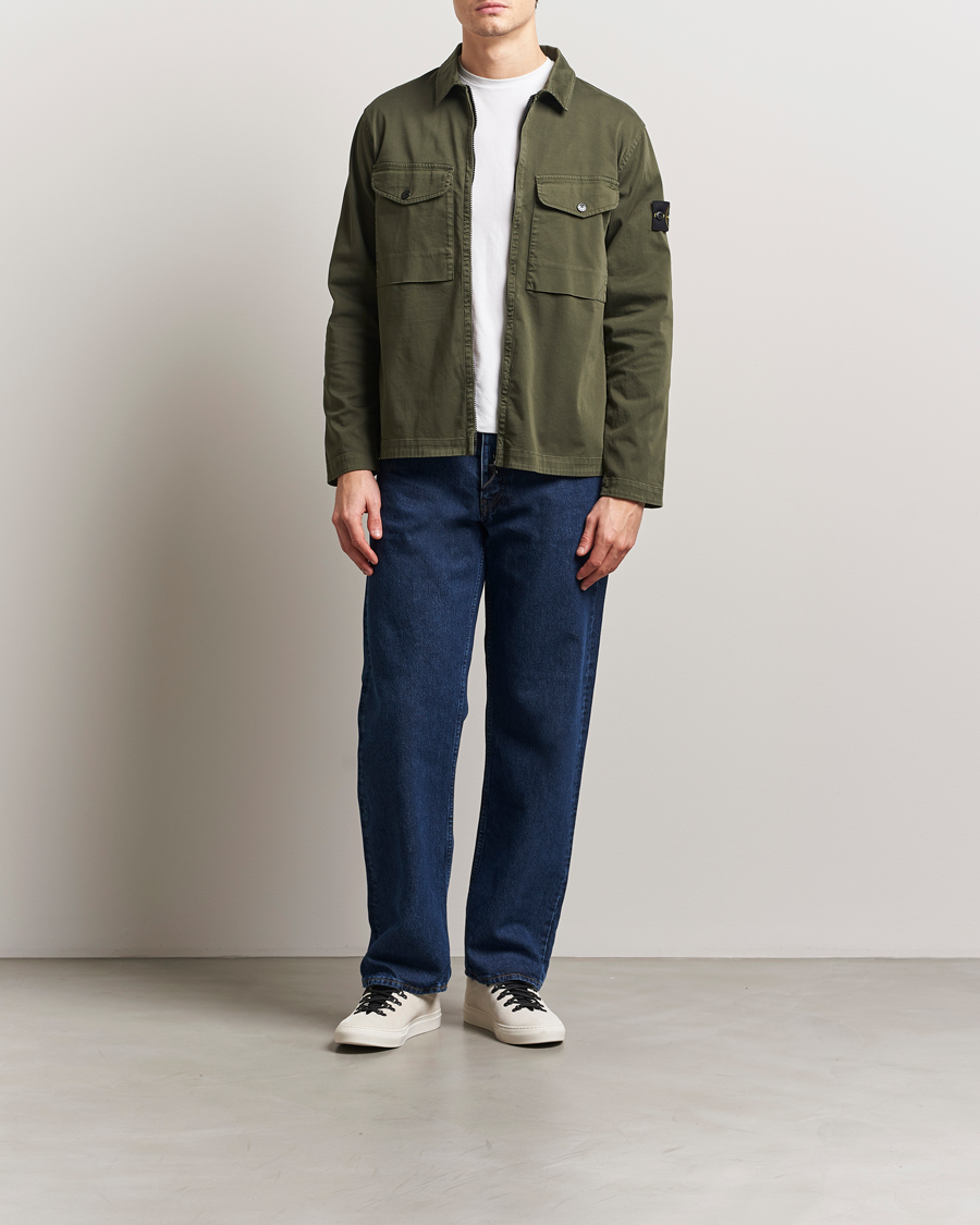 Herren | Hemden | Stone Island | Cotton Stretch Zip Overshirt Military Green