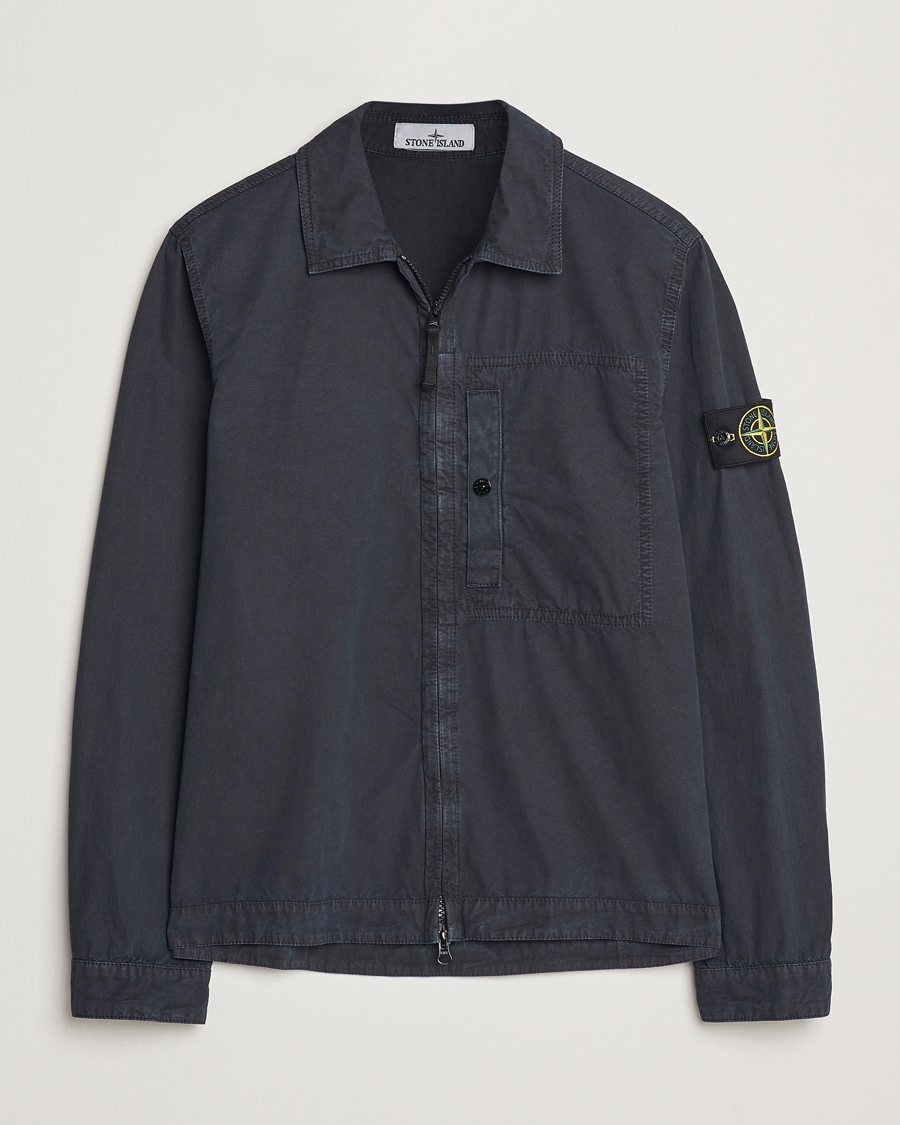 Herren | Hemden | Stone Island | Old Effect Garment Washed Zip Overshirt Navy Blue