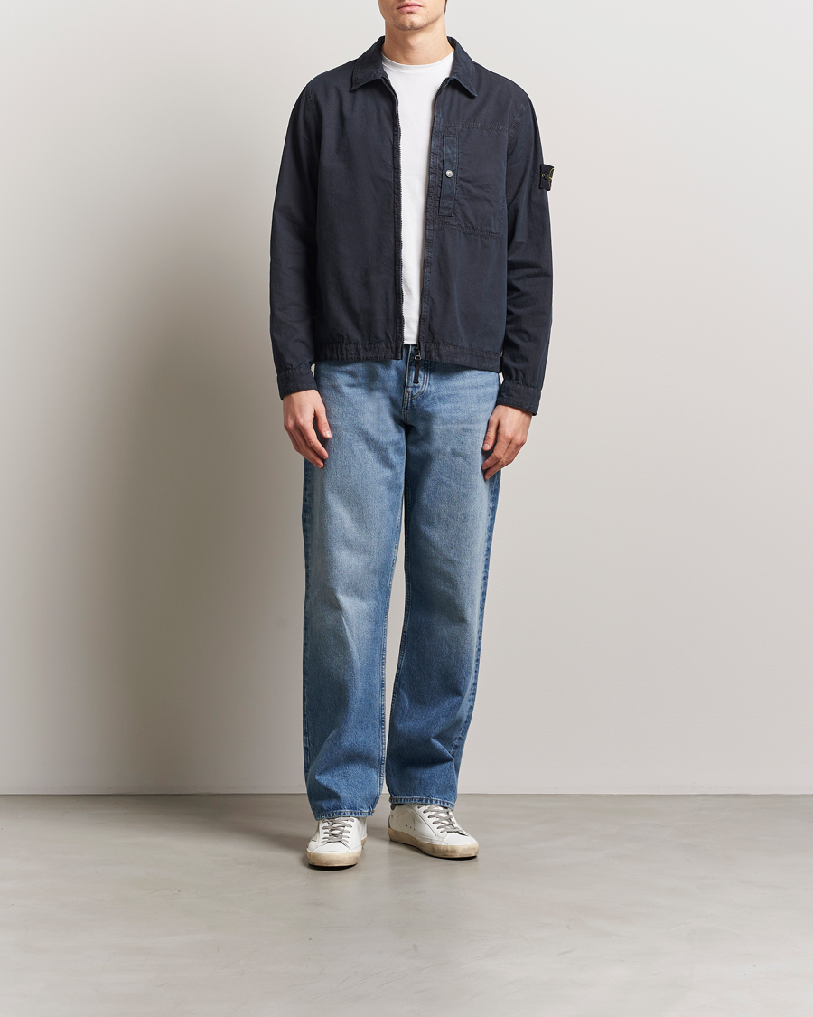 Herren | Hemden | Stone Island | Old Effect Garment Washed Zip Overshirt Navy Blue