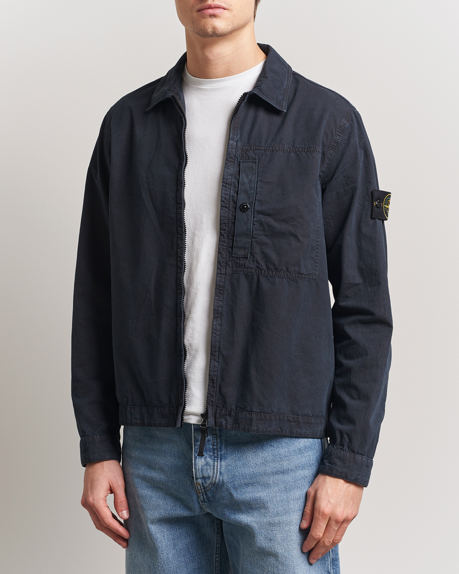 Herren | Hemden | Stone Island | Old Effect Garment Washed Zip Overshirt Navy Blue