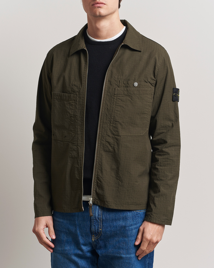 Herren | Hemden | Stone Island | Stretch Ripstop Cotton Zip Overshirt Military Green