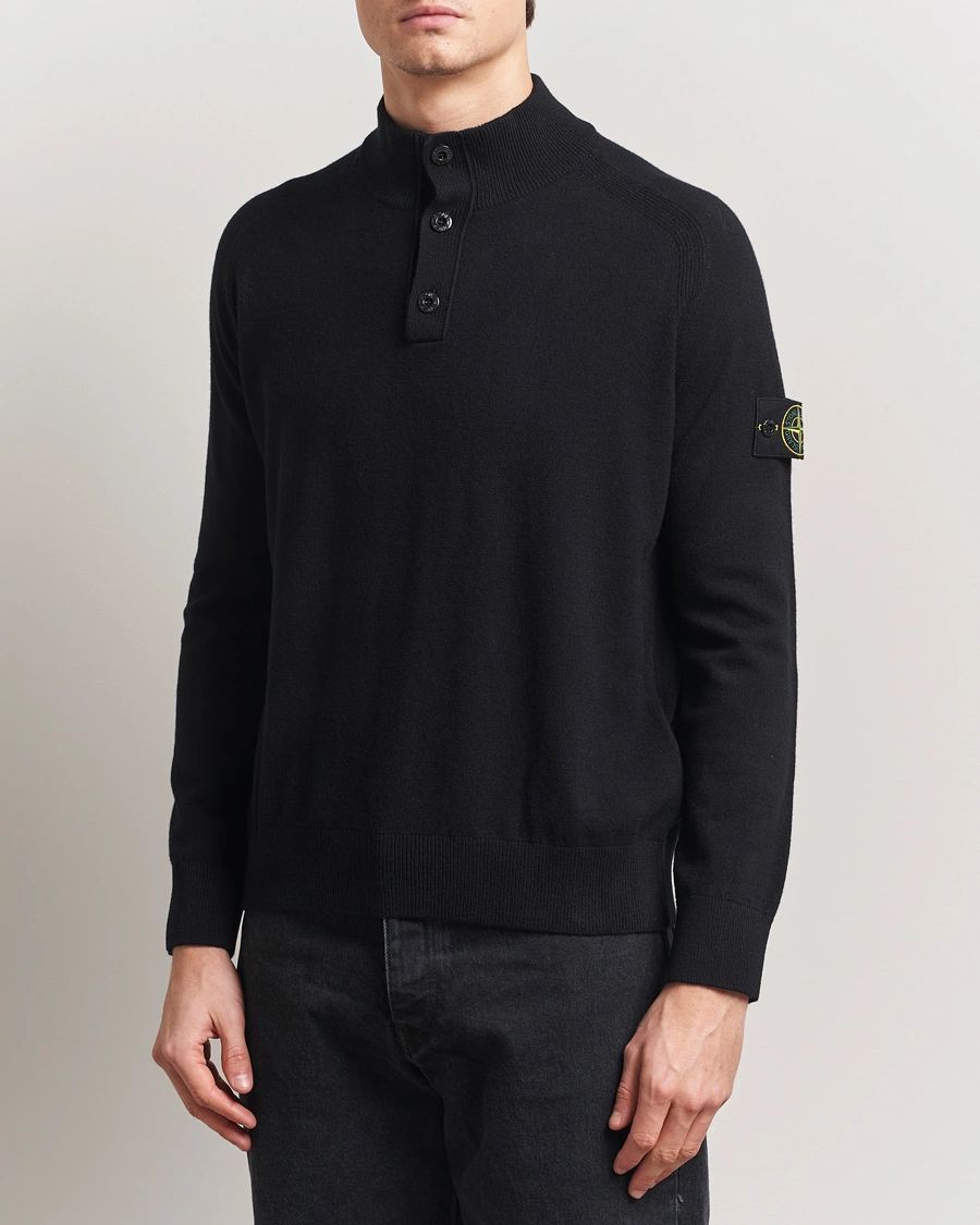Herren | Pullover | Stone Island | Knitted Geelong Wool Half Button Zip Black