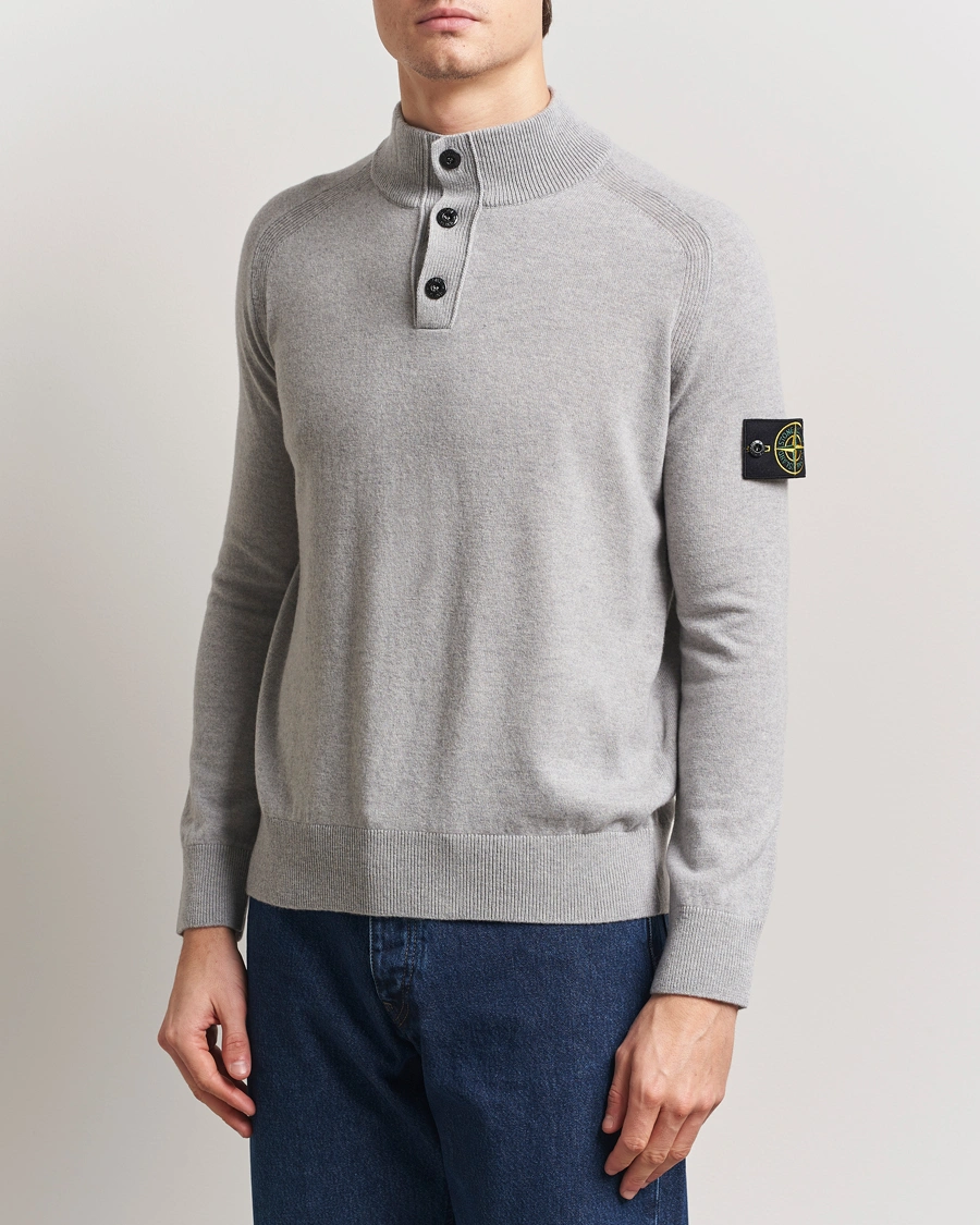 Herren | Pullover | Stone Island | Knitted Geelong Wool Half Button Zip Melange Grey