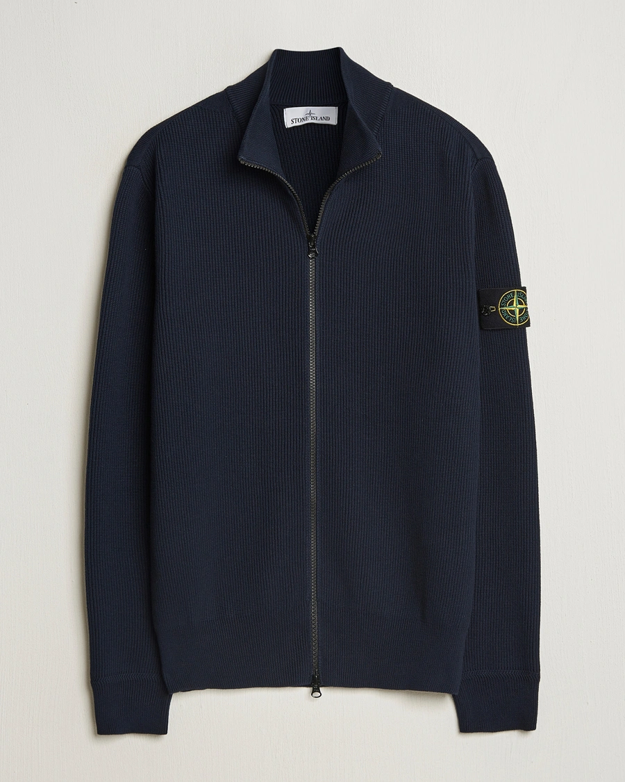Herren | Pullover | Stone Island | Ribbed Soft Organic Cotton Full Zip Navy Blue