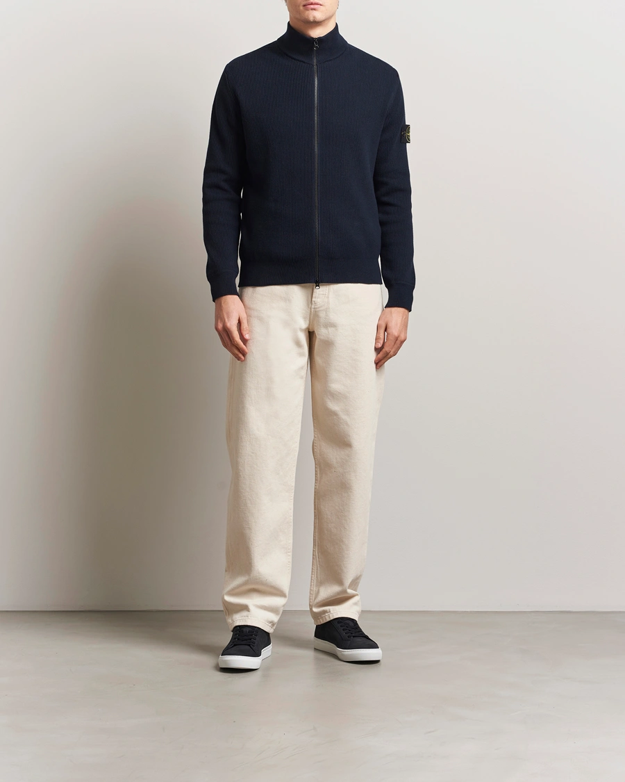Herren | Pullover | Stone Island | Ribbed Soft Organic Cotton Full Zip Navy Blue