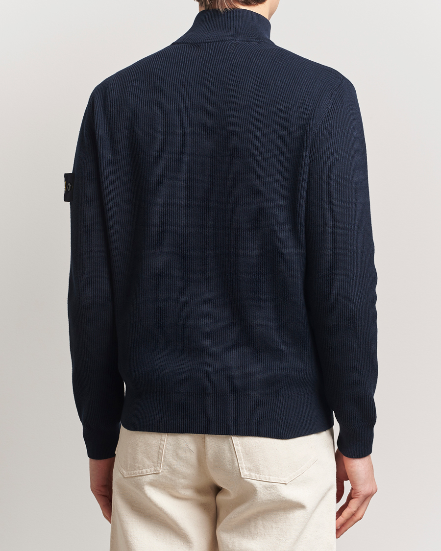 Herren | Pullover | Stone Island | Ribbed Soft Organic Cotton Full Zip Navy Blue