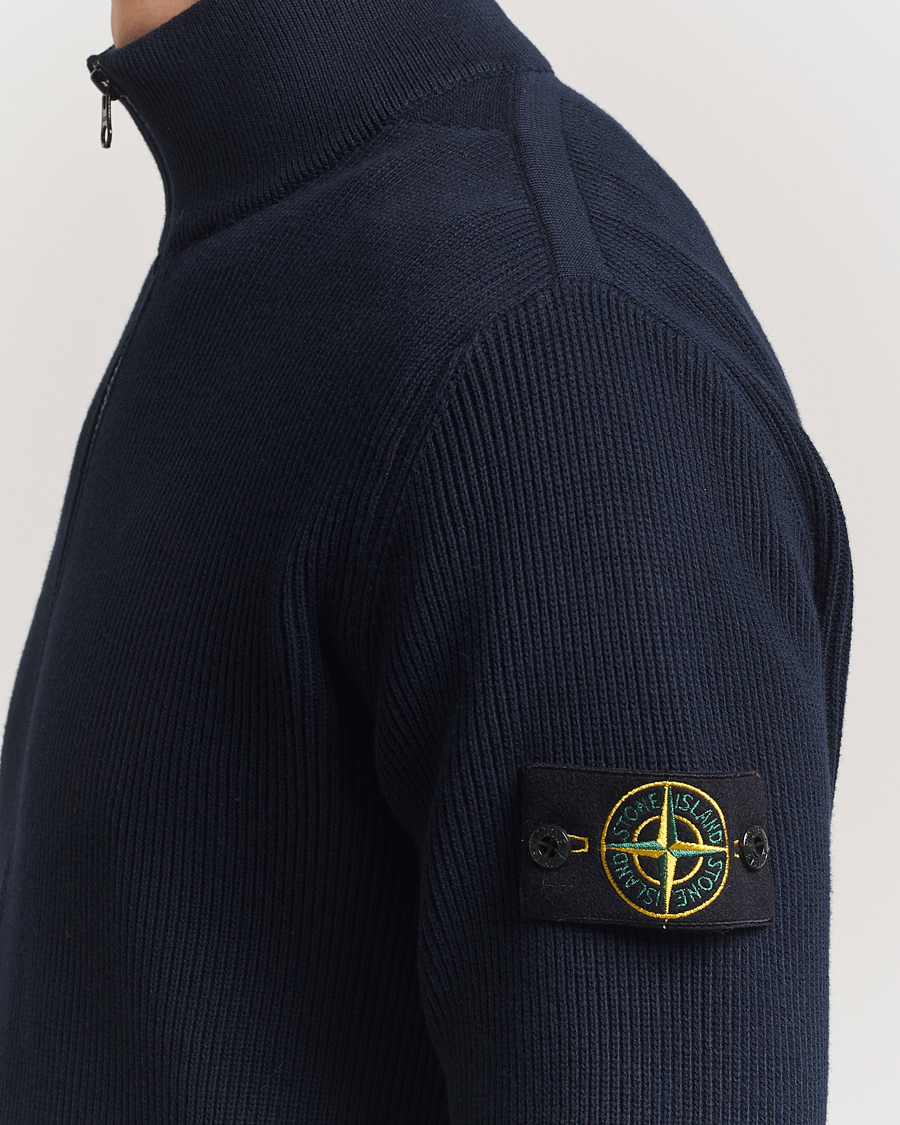 Herren | Pullover | Stone Island | Ribbed Soft Organic Cotton Full Zip Navy Blue