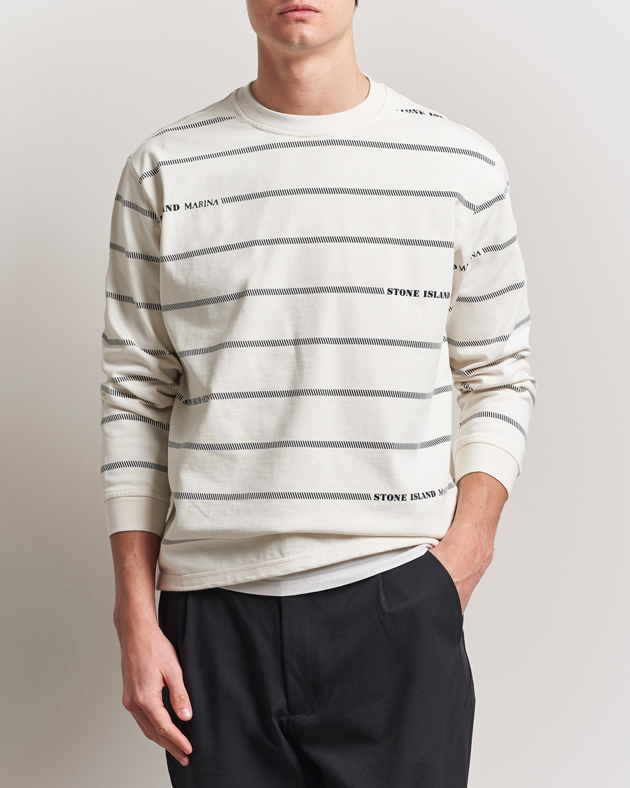 Herren | Pullover | Stone Island | Marina Striped Cotton Sweatshirt Ivory
