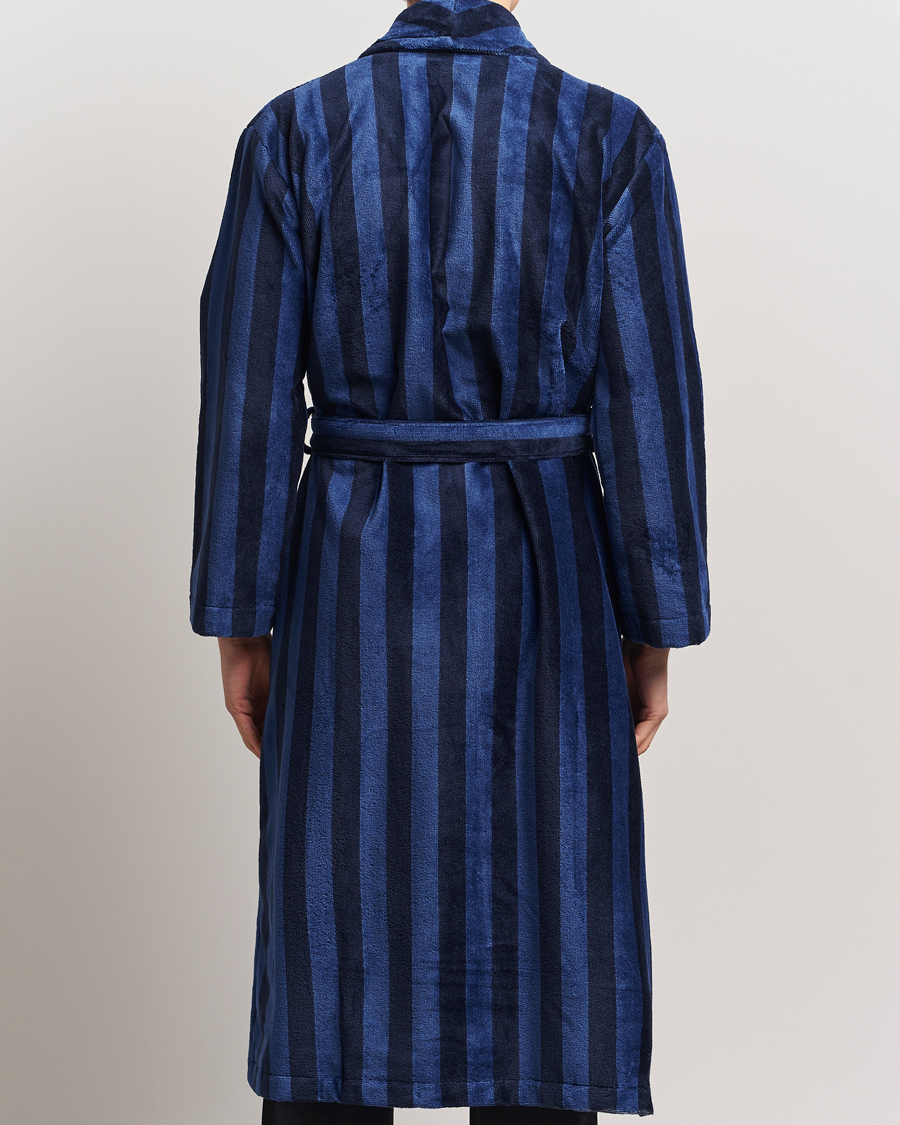 Herren | Derek Rose Cotton Velour Striped Gown Navy/Blue | Derek Rose | Cotton Velour Striped Gown Navy/Blue