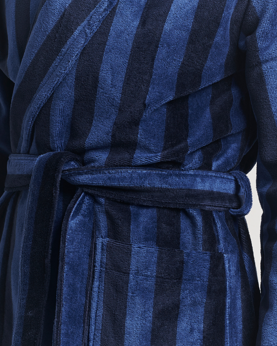 Herren | Derek Rose Cotton Velour Striped Gown Navy/Blue | Derek Rose | Cotton Velour Striped Gown Navy/Blue