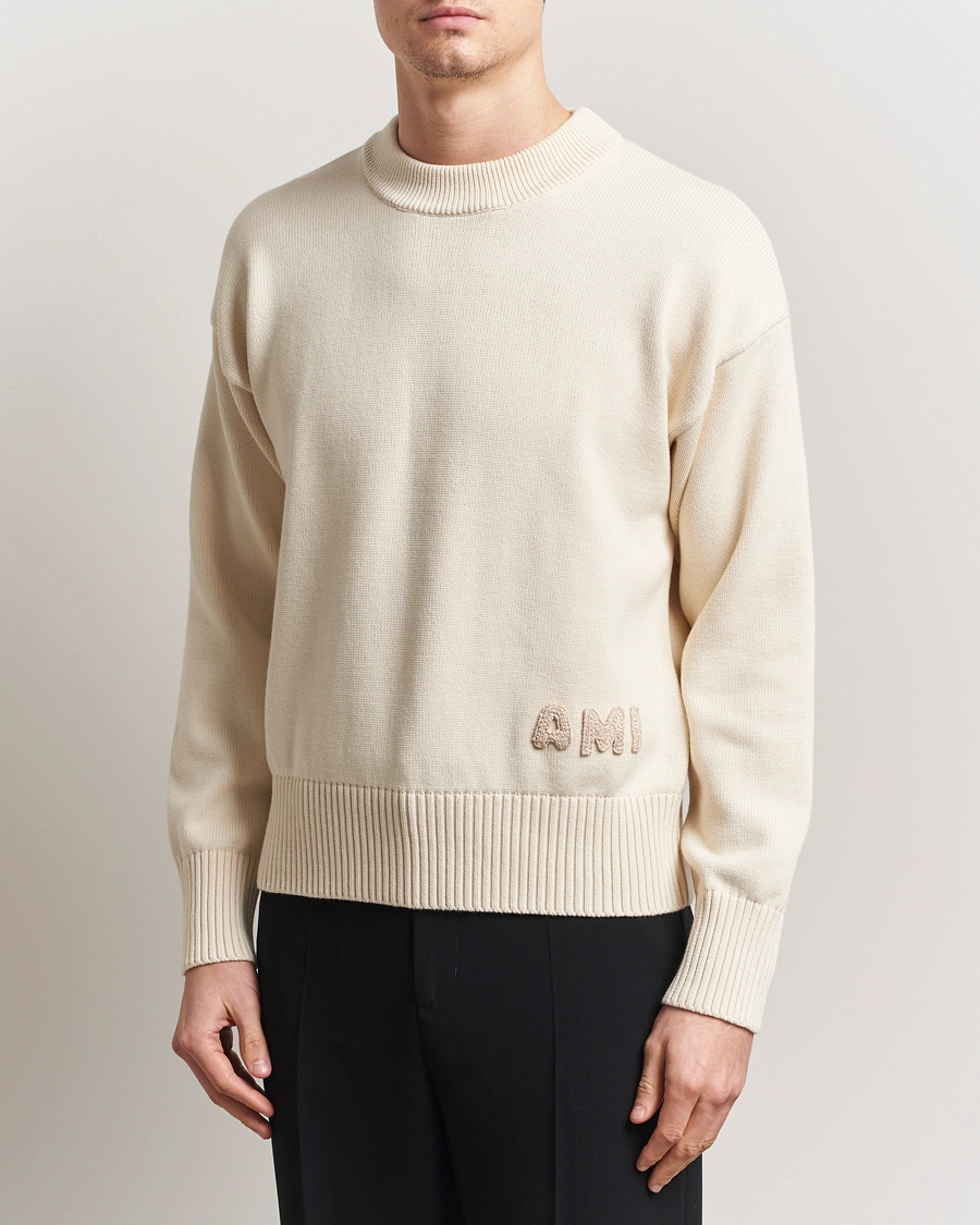 Herren | Pullover | AMI | Embroidered Logo Knitted Sweater White Cream