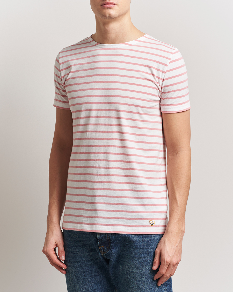 Herren | T-Shirts | Armor-lux | Hoëdic Boatneck Héritage Stripe T-shirt Milk/Bubblegum