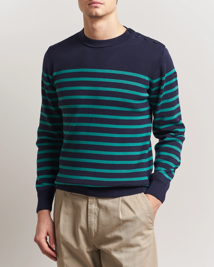 Herren | Pullover | Armor-lux | Groix Striped Sweater Navy/Deep Jungle