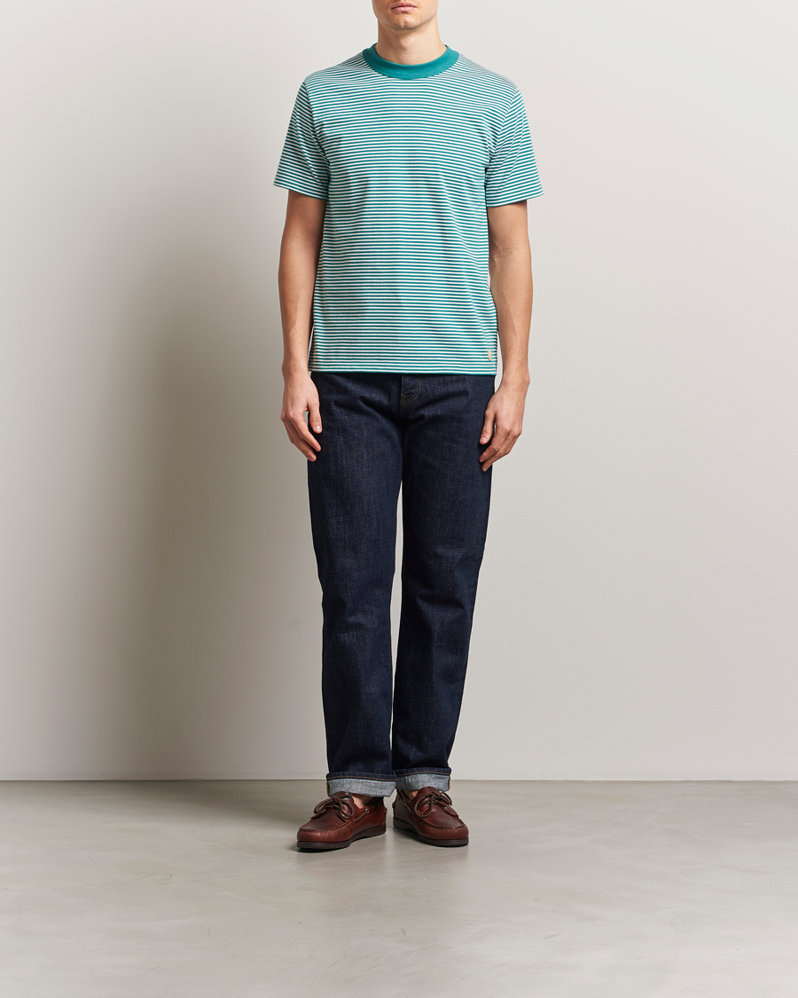 Herren | T-Shirts | Armor-lux | Callac Héritage Stripe T-Shirt Deep Jungle/Milk