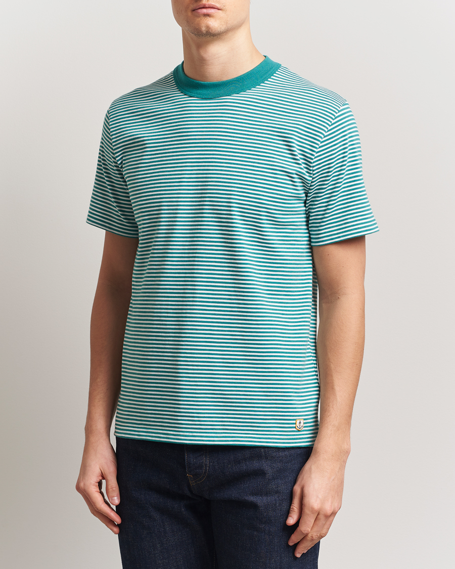 Herren | T-Shirts | Armor-lux | Callac Héritage Stripe T-Shirt Deep Jungle/Milk