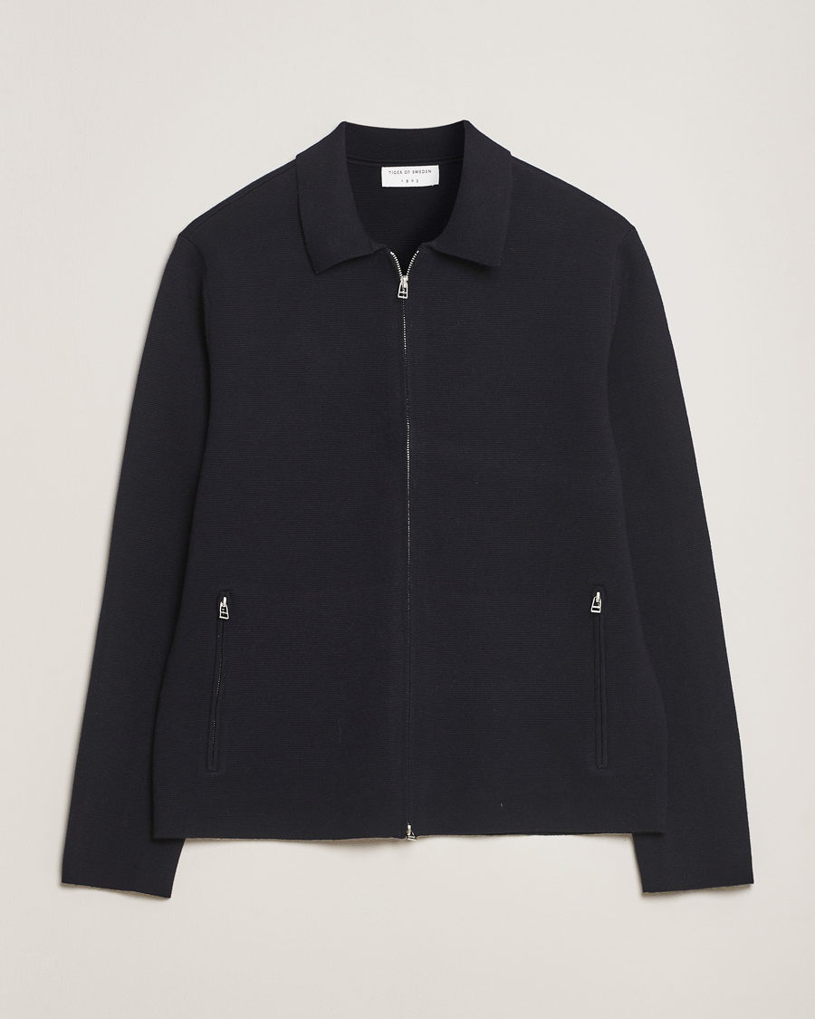 Herren | Pullover | Tiger of Sweden | Celyn Cotton/Wool Full Zip Light Ink