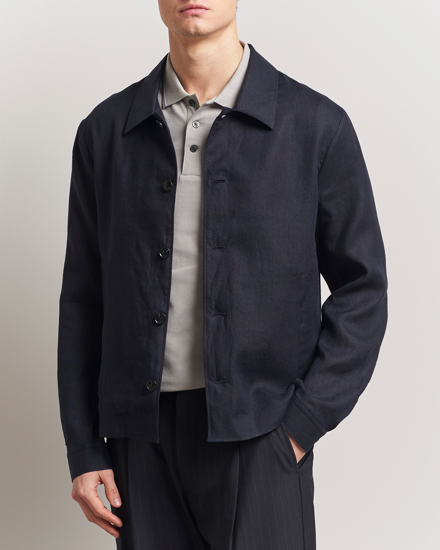 Herren | Hemden | Tiger of Sweden | Barnaby Linen Overshirt Midnight Blue