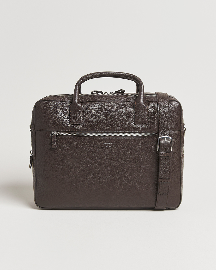 Herren | Tiger of Sweden Beridare Double Zip Leather Briefcase Dark Brown | Tiger of Sweden | Beridare Double Zip Leather Briefcase Dark Brown