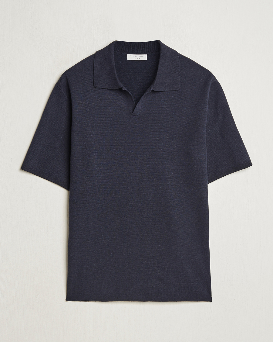 Herren | Poloshirts | Tiger of Sweden | Maelon Cotton/Linen Polo Light Ink