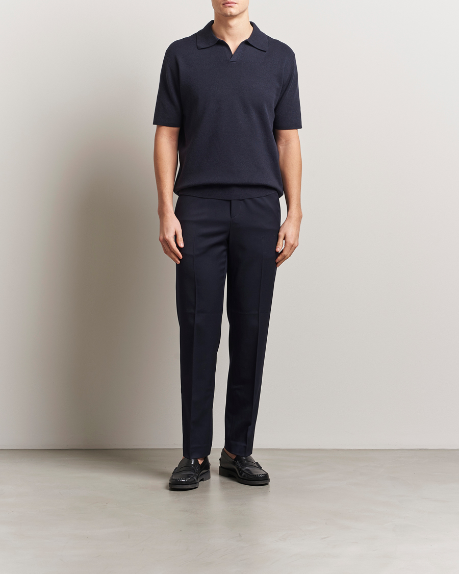 Herren | Poloshirts | Tiger of Sweden | Maelon Cotton/Linen Polo Light Ink