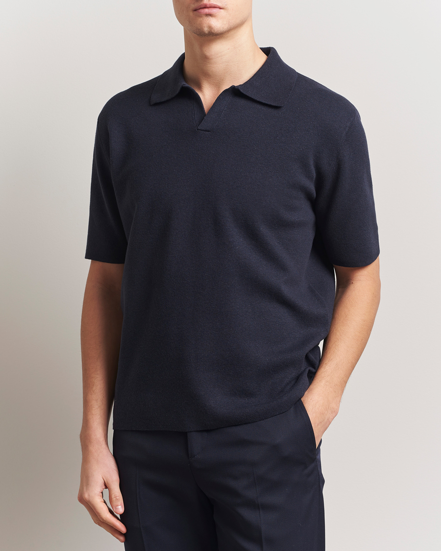 Herren | Poloshirts | Tiger of Sweden | Maelon Cotton/Linen Polo Light Ink
