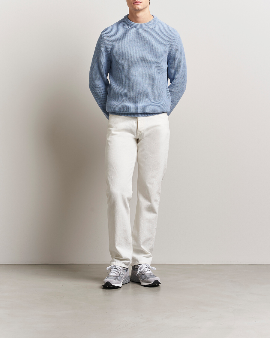 Herren | Pullover | Nudie Jeans | Augusti Rib Cotton Sweater Blue Melange