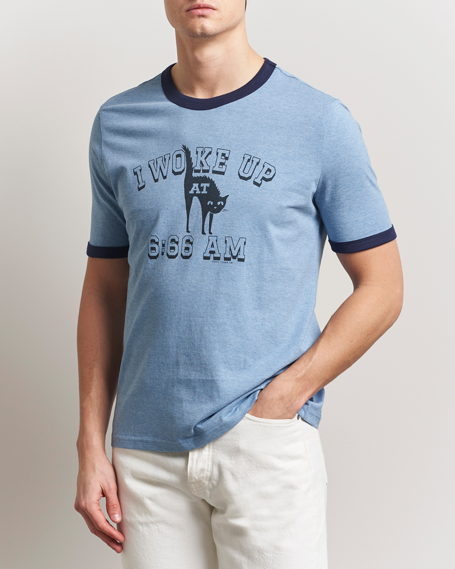 Herren | T-Shirts | Nudie Jeans | Ricky Printed Ringer T-Shirt Blue Melange