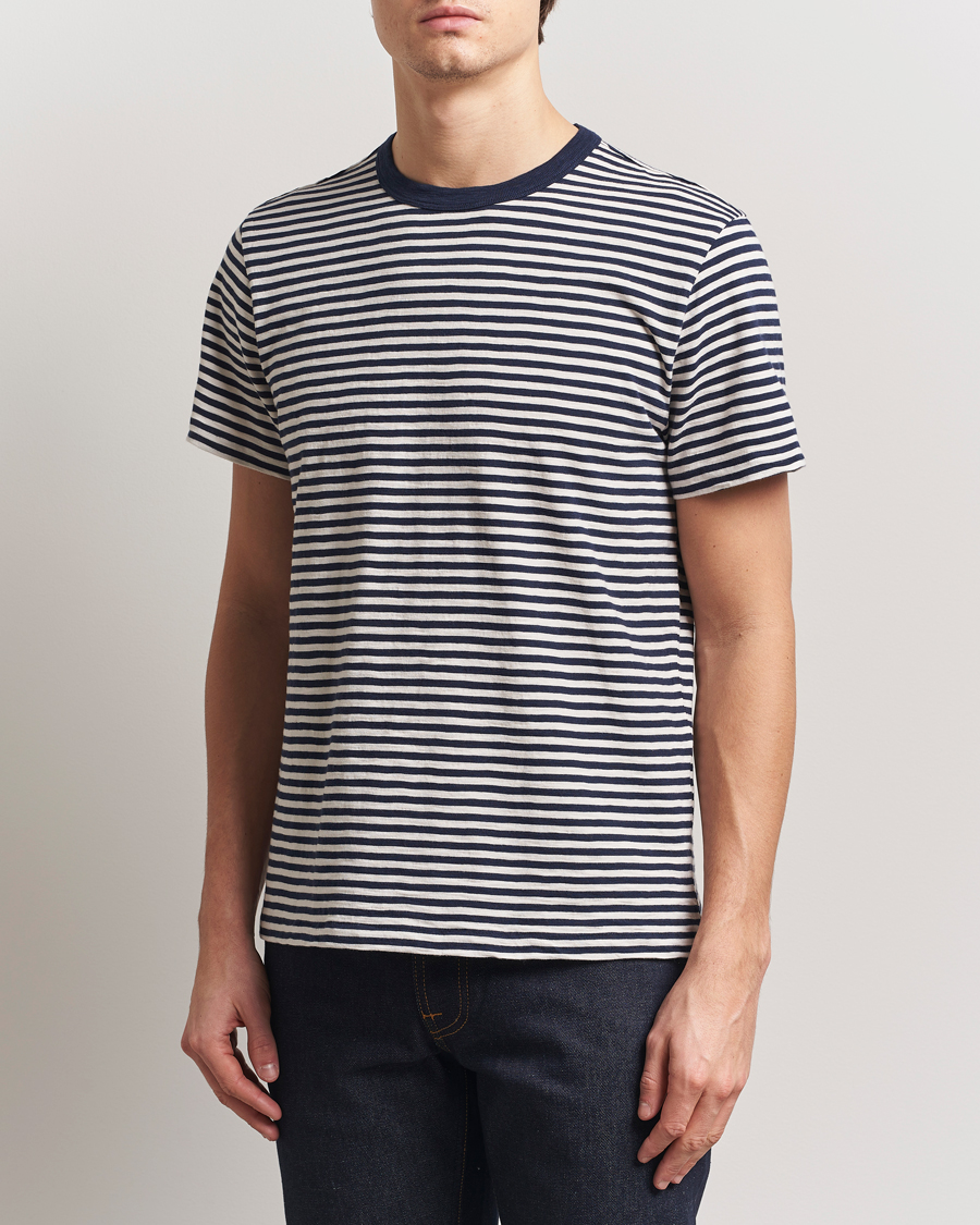 Herren | T-Shirts | Nudie Jeans | Roy Striped Slub T-Shirt Blue/Off White
