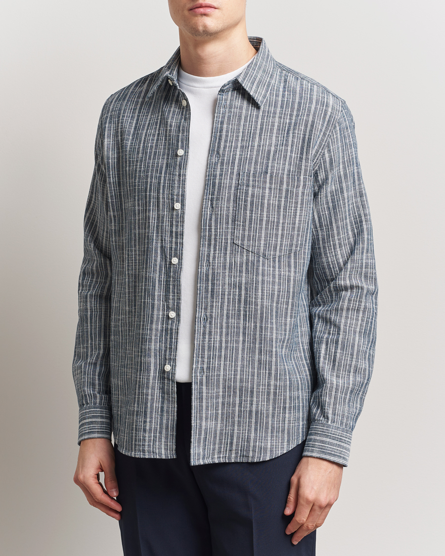 Herren | Hemden | Samsøe Samsøe | Liam Cotton/Linen Striped Shirt Orion Blue