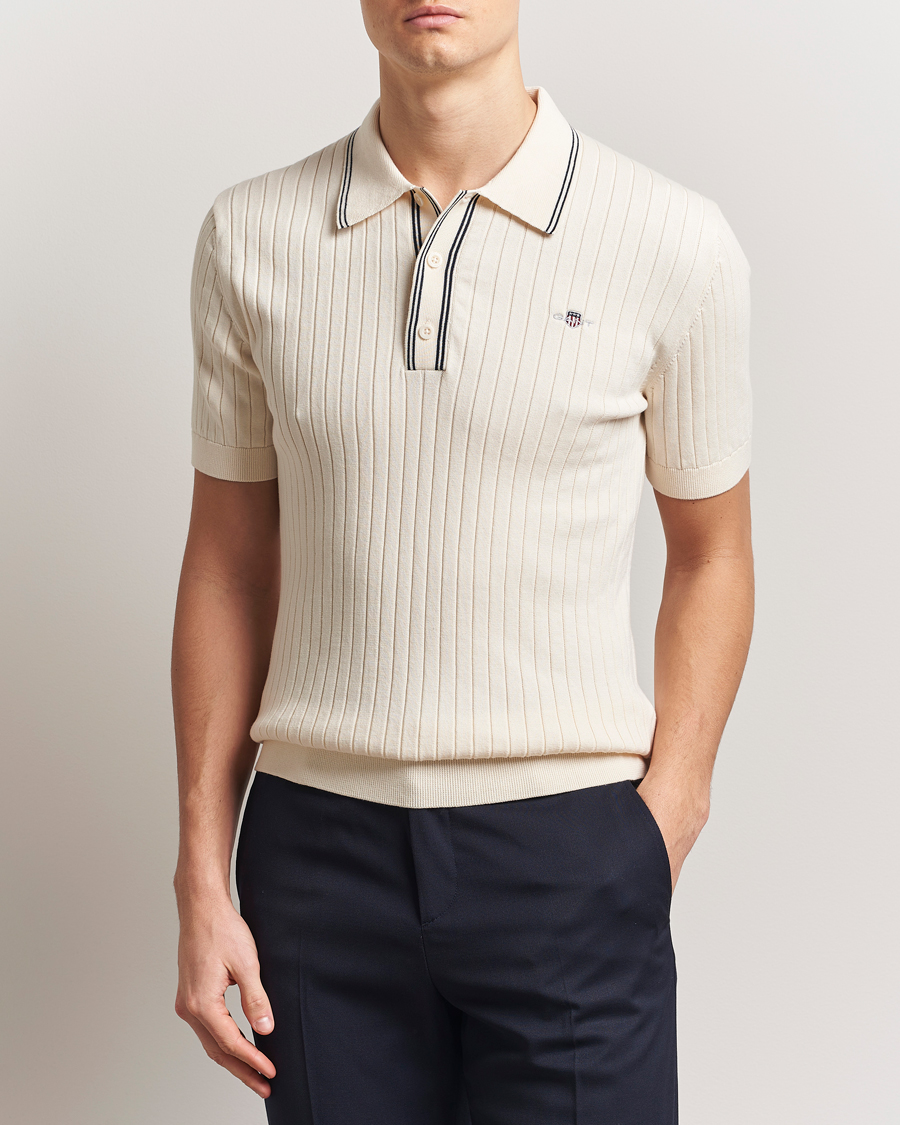Herren | Poloshirts | GANT | Ribbed Cotton Knitted Polo Cream