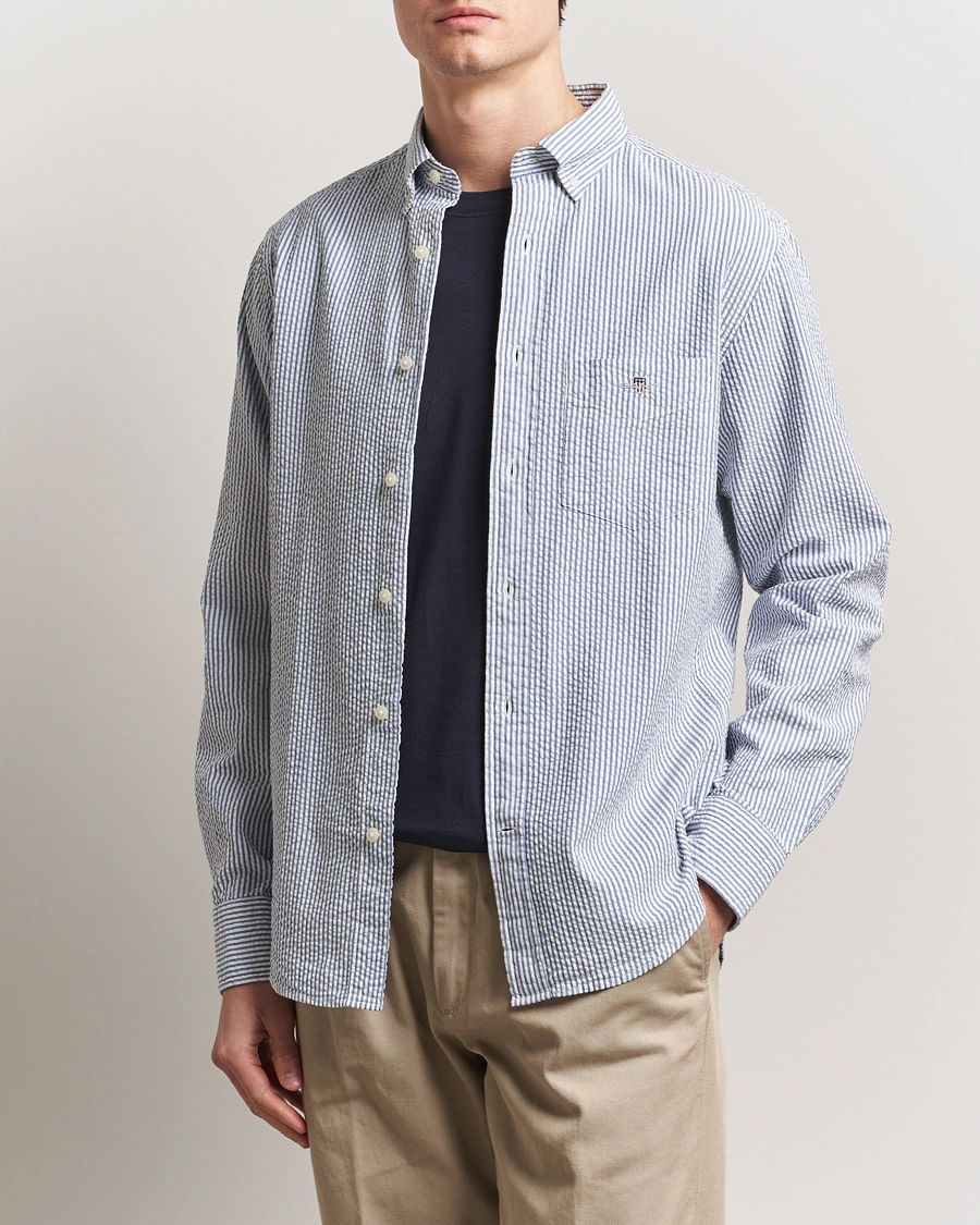 Herren | Hemden | GANT | Regular Fit Striped Seersucker Shirt Rich Blue